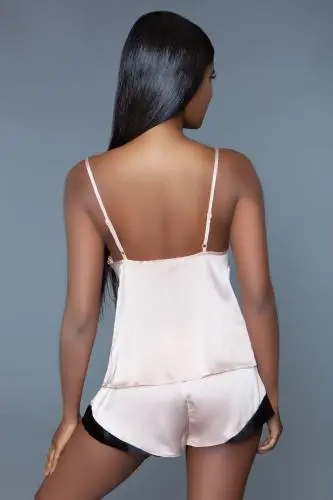 Be Wicked Natalie Satin Hemd & Short - Roze/Zwart - Afbeelding 3