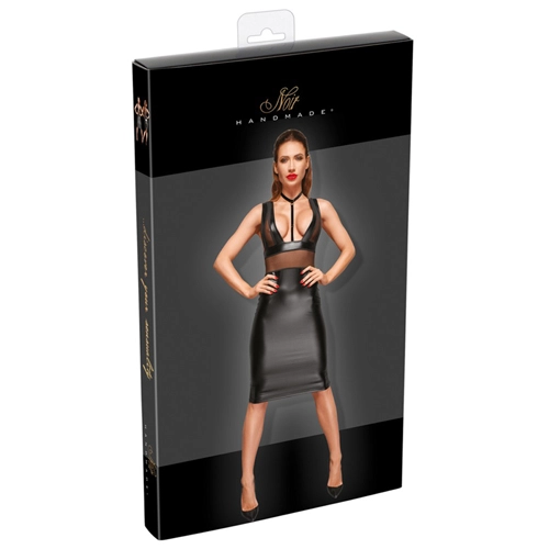 Noir Handmade Wetlook Jurk Met Netstof Details - Afbeelding 4