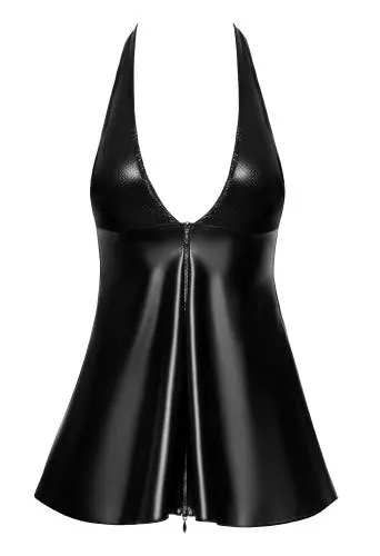 Noir Handmade Wetlook Jurkje Met Slangenprint En Rits - Zwart - Afbeelding 3