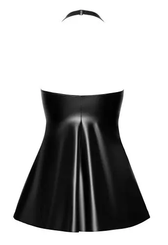 Noir Handmade Wetlook Jurkje Met Slangenprint En Rits - Zwart - Afbeelding 4