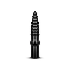 All Black Geribbelde Dildo - 34 Cm