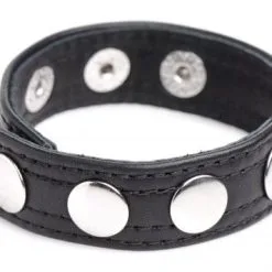 Strict Leather Cock Gear Verstelbare Leren Cockring Met Studs - Zwart