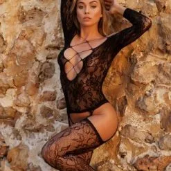 Le Desir Catsuit Met Kant Patroon Zwart