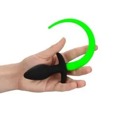 Ouch! Puppy Tail Plug Glow In The Dark - Neon Groen/Zwart